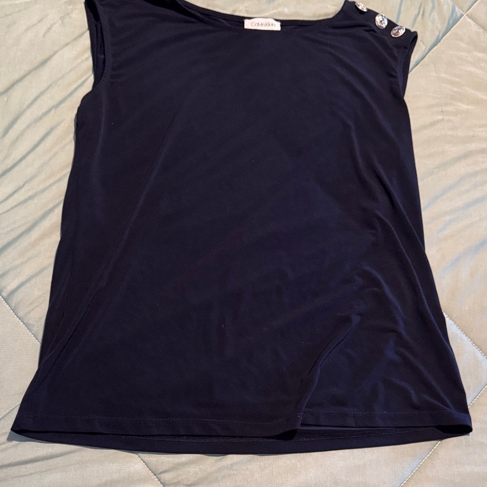 Calvin Klein Navy Sleeveless Top with Button Accents